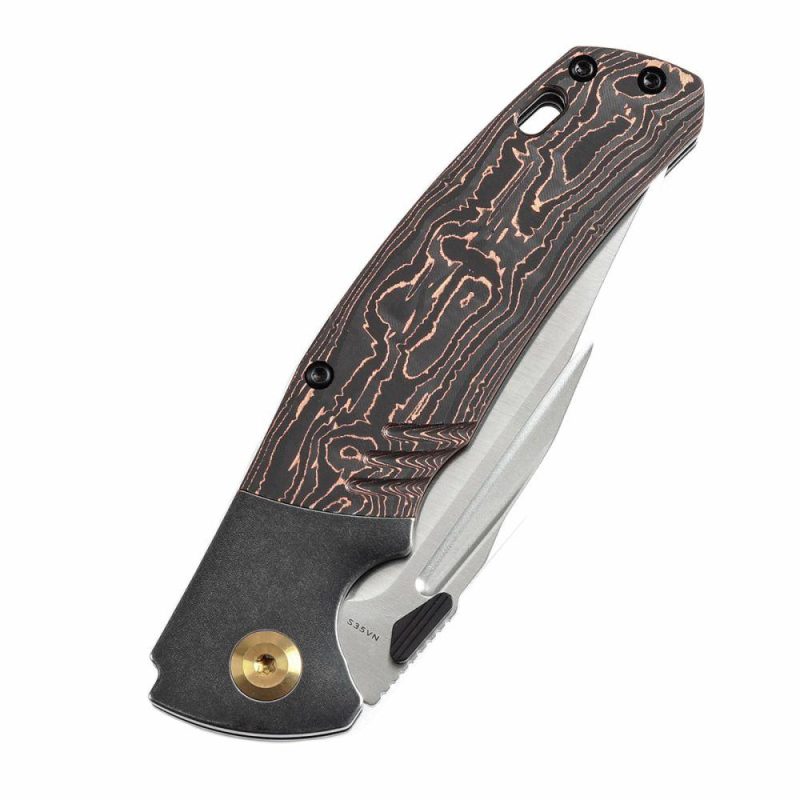 Hinterland Thumb Stub Blackwash Titanium and Copper Carbon Fiber Handle (3.58" CPM S35VN Blade) Morgan Koens Design-K1057A4 Black/Brown | Folding Pocket Knives