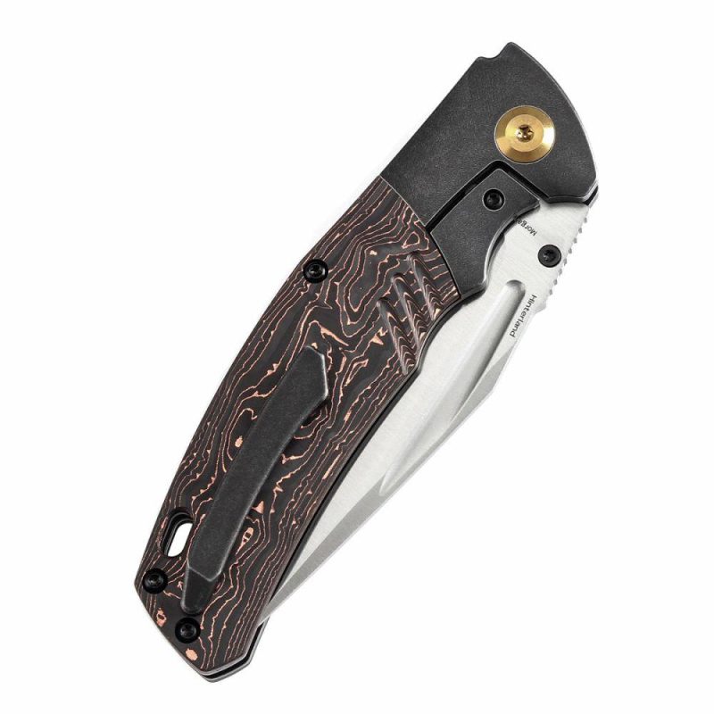 Hinterland Thumb Stub Blackwash Titanium and Copper Carbon Fiber Handle (3.58" CPM S35VN Blade) Morgan Koens Design-K1057A4 Black/Brown | Folding Pocket Knives