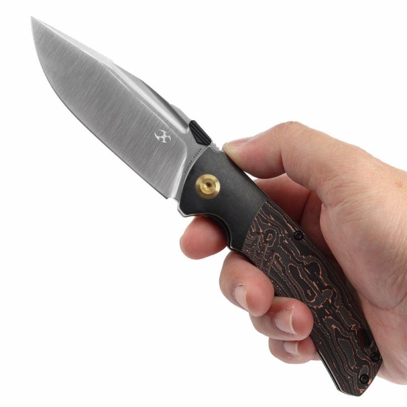 Hinterland Thumb Stub Blackwash Titanium and Copper Carbon Fiber Handle (3.58" CPM S35VN Blade) Morgan Koens Design-K1057A4 Black/Brown | Folding Pocket Knives