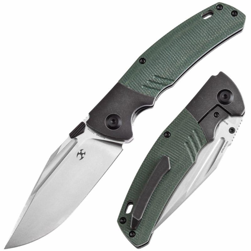 Hinterland Thumb Stub Blackwash Titanium and Green Micarta Inlay Handle (3.58"CPM S35VN Blade) Morgan Koens Design-K1057A2 Green Black | Folding Pocket Knives