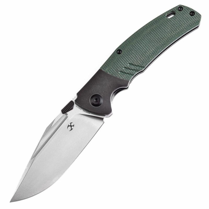 Hinterland Thumb Stub Blackwash Titanium and Green Micarta Inlay Handle (3.58"CPM S35VN Blade) Morgan Koens Design-K1057A2 Green Black | Folding Pocket Knives