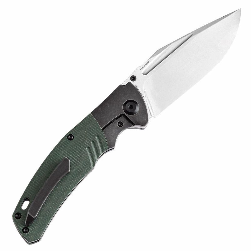 Hinterland Thumb Stub Blackwash Titanium and Green Micarta Inlay Handle (3.58"CPM S35VN Blade) Morgan Koens Design-K1057A2 Green Black | Folding Pocket Knives