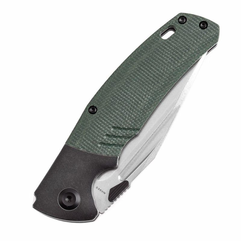 Hinterland Thumb Stub Blackwash Titanium and Green Micarta Inlay Handle (3.58"CPM S35VN Blade) Morgan Koens Design-K1057A2 Green Black | Folding Pocket Knives