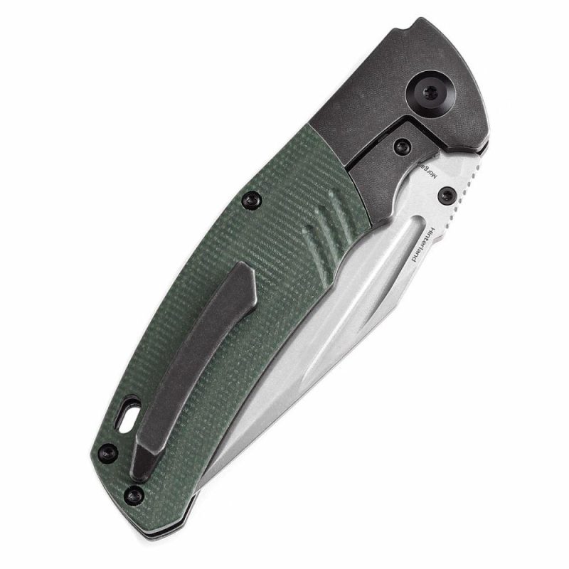 Hinterland Thumb Stub Blackwash Titanium and Green Micarta Inlay Handle (3.58"CPM S35VN Blade) Morgan Koens Design-K1057A2 Green Black | Folding Pocket Knives