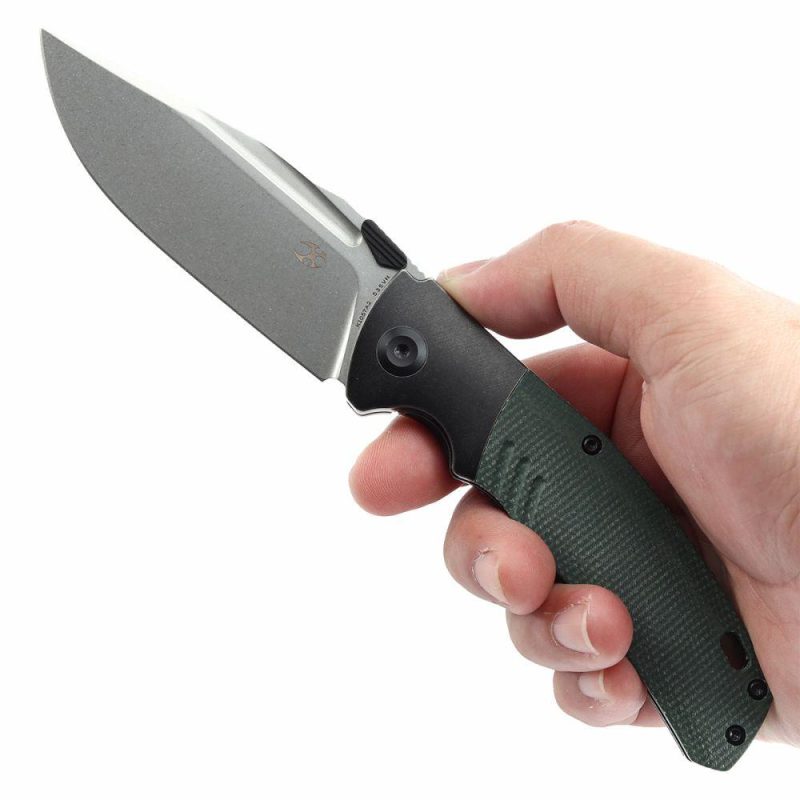 Hinterland Thumb Stub Blackwash Titanium and Green Micarta Inlay Handle (3.58"CPM S35VN Blade) Morgan Koens Design-K1057A2 Green Black | Folding Pocket Knives