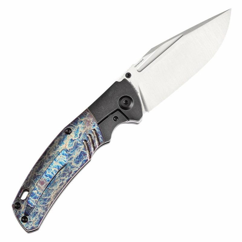 Hinterland Thumb Stub Blackwash Titanium and Lightning Strike Finished Titanium Inlay Handle (3.58" CPM S35VN Blade) Morgan Koens Design-K1057A5 Black/Blue | Folding Pocket Knives