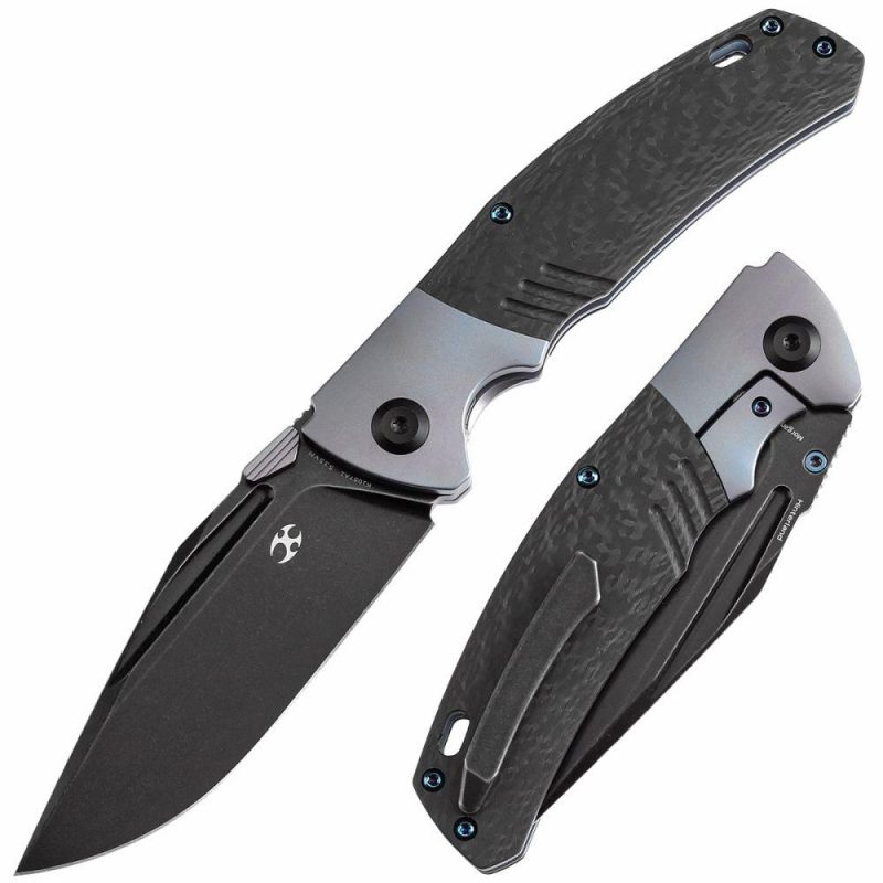 Hinterland Thumb Stub Blue Anodized Titanium and Twill Carbon Fiber Inlay Handle (3.58"CPM S35VN Blade) Morgan Koens Design-K1057A1 Blue Black | Folding Pocket Knives