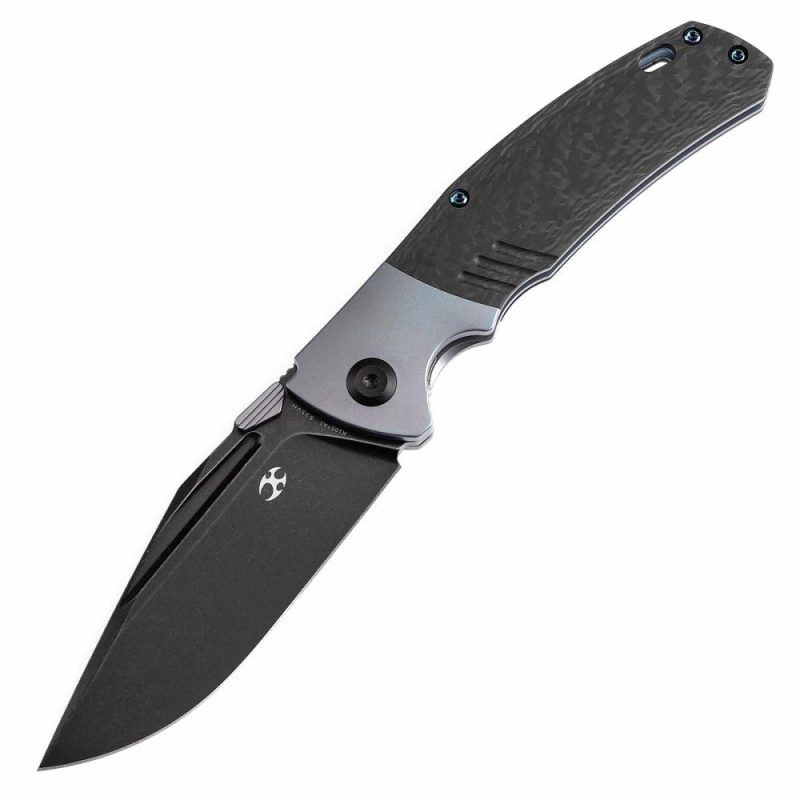 Hinterland Thumb Stub Blue Anodized Titanium and Twill Carbon Fiber Inlay Handle (3.58"CPM S35VN Blade) Morgan Koens Design-K1057A1 Blue Black | Folding Pocket Knives