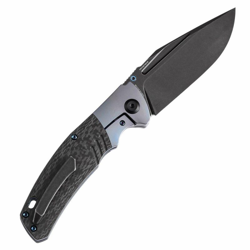 Hinterland Thumb Stub Blue Anodized Titanium and Twill Carbon Fiber Inlay Handle (3.58"CPM S35VN Blade) Morgan Koens Design-K1057A1 Blue Black | Folding Pocket Knives