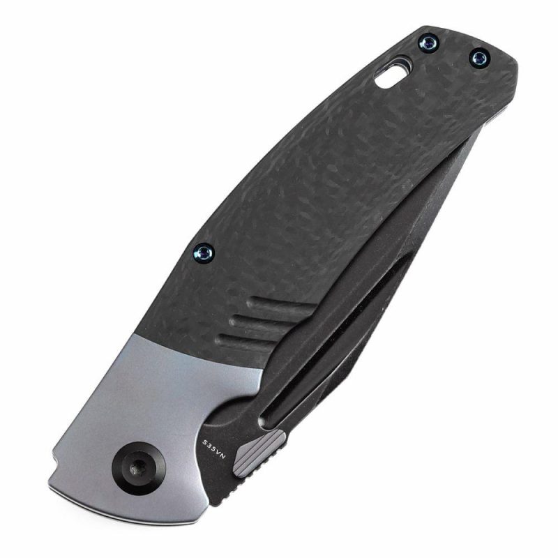 Hinterland Thumb Stub Blue Anodized Titanium and Twill Carbon Fiber Inlay Handle (3.58"CPM S35VN Blade) Morgan Koens Design-K1057A1 Blue Black | Folding Pocket Knives