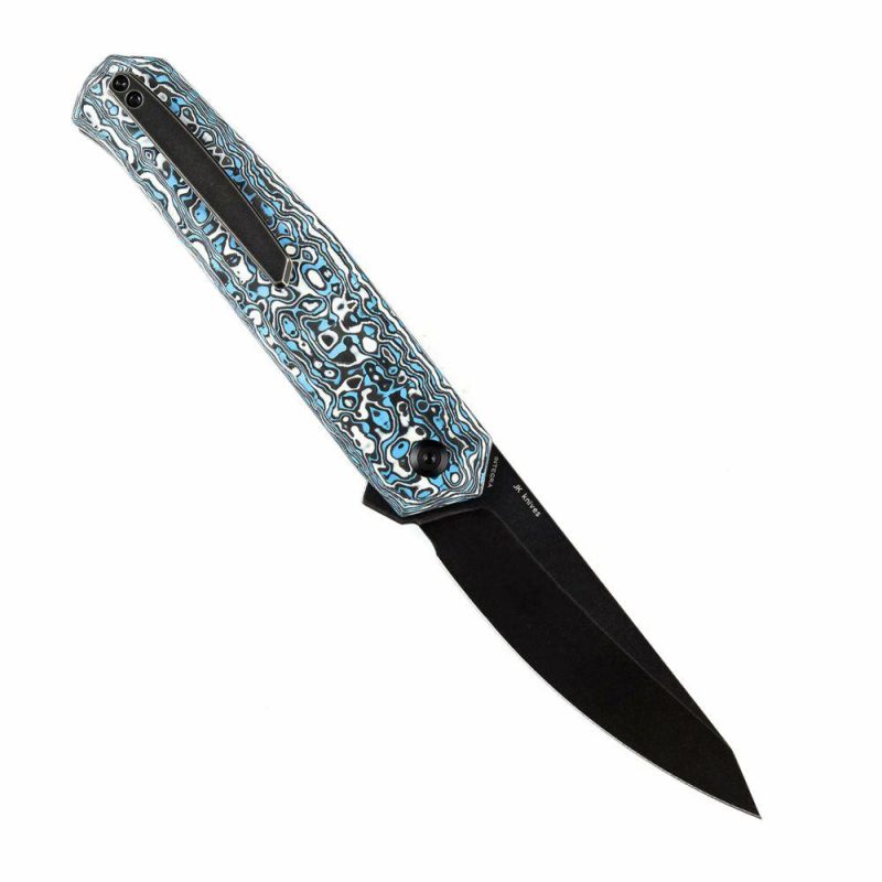 Integra Flipper Knife Blue & White Carbon Fiber Handle (3.63”CPM S35VN Blade) JK Knives-K1042B2 Blue & White | Folding Pocket Knives