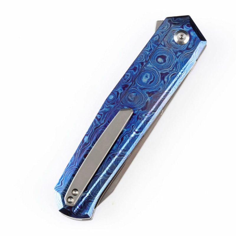 Integra Flipper Knife Timascus Handle (3.63”CPM S35VN Blade) JK Knives-K1042B1 Blue | Folding Pocket Knives