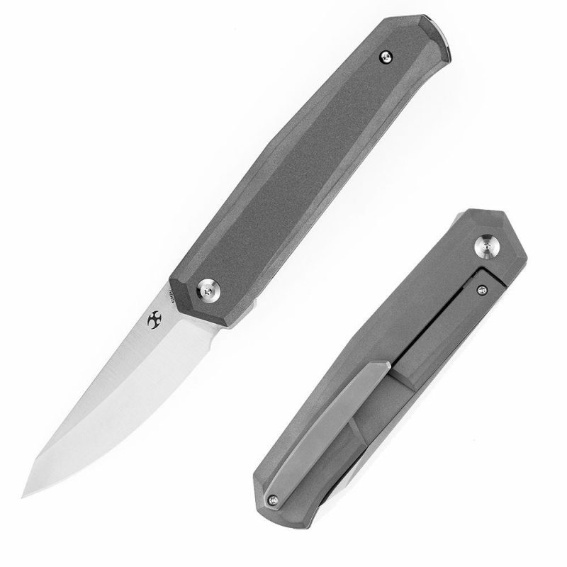 Integra K1042A1 Satin M390 Silicon Carbided Titanium Designed by JK Knives Gray | Folding Pocket Knives