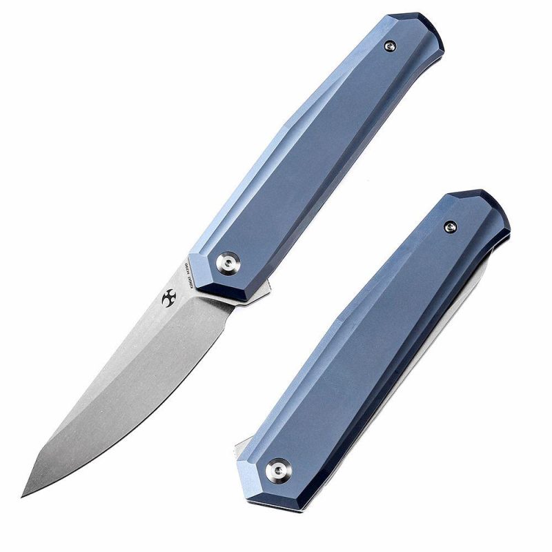 Integra K1042A3 Stonewashed M390 Blue Anodized Titanium Designed by JK Knives Bronze | Folding Pocket Knives