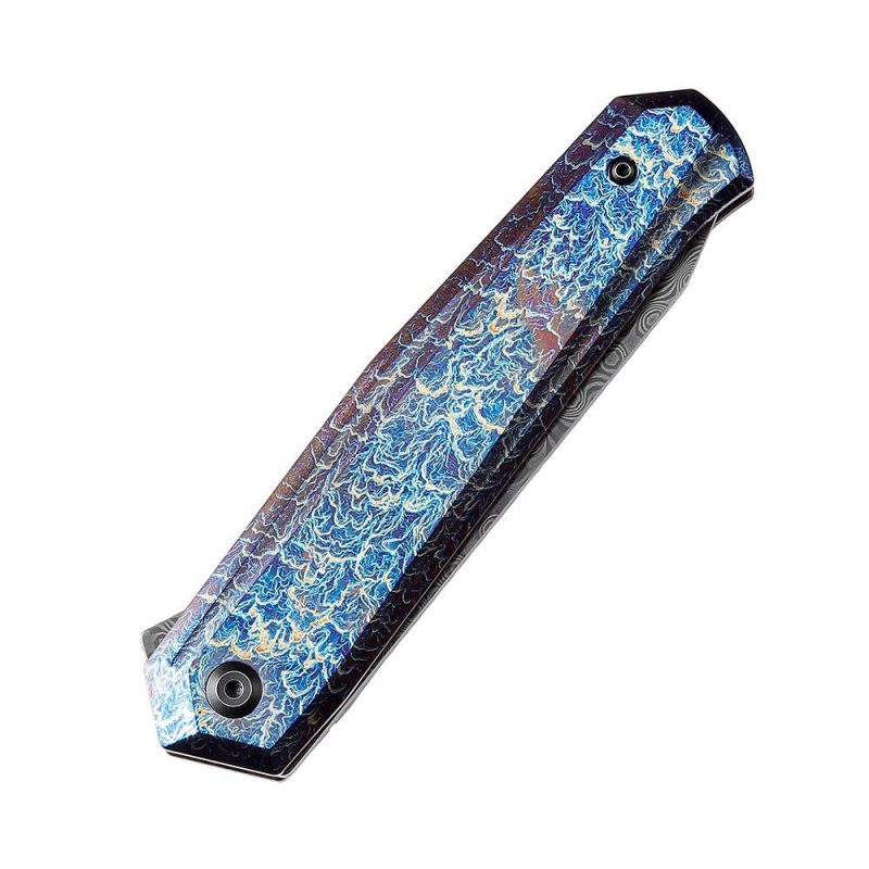 Integra K1042D2 Damascus Lightning Strike Anodized Titanium Handle Designed by JK Knives Blue/Purple | Folding Pocket Knives