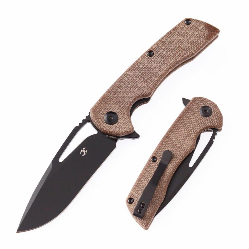 KASEPT Kryo Flipper Brown Micarta Handle(Black Coating D2 Blade )with Kim Ning Design-T1001B1 Brown | Folding Pocket Knives