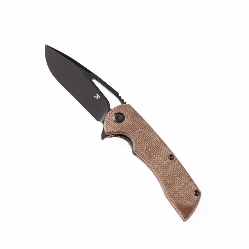 KASEPT Kryo Flipper Brown Micarta Handle(Black Coating D2 Blade )with Kim Ning Design-T1001B1 Brown | Folding Pocket Knives