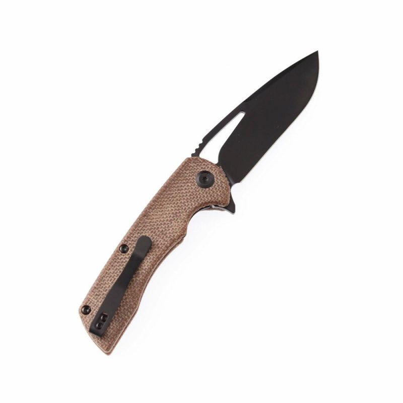 KASEPT Kryo Flipper Brown Micarta Handle(Black Coating D2 Blade )with Kim Ning Design-T1001B1 Brown | Folding Pocket Knives