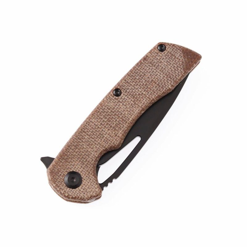 KASEPT Kryo Flipper Brown Micarta Handle(Black Coating D2 Blade )with Kim Ning Design-T1001B1 Brown | Folding Pocket Knives