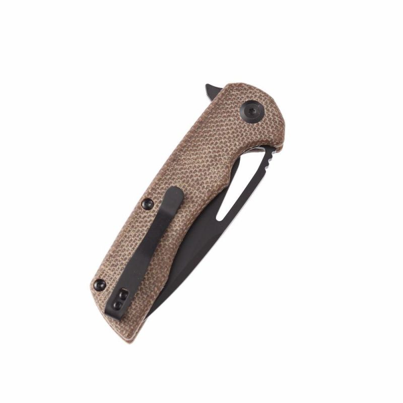 KASEPT Kryo Flipper Brown Micarta Handle(Black Coating D2 Blade )with Kim Ning Design-T1001B1 Brown | Folding Pocket Knives