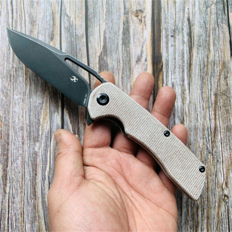 KASEPT Kryo Flipper Brown Micarta Handle(Black Coating D2 Blade )with Kim Ning Design-T1001B1 Brown | Folding Pocket Knives