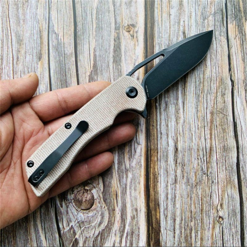 KASEPT Kryo Flipper Brown Micarta Handle(Black Coating D2 Blade )with Kim Ning Design-T1001B1 Brown | Folding Pocket Knives