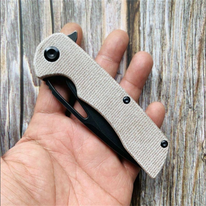 KASEPT Kryo Flipper Brown Micarta Handle(Black Coating D2 Blade )with Kim Ning Design-T1001B1 Brown | Folding Pocket Knives