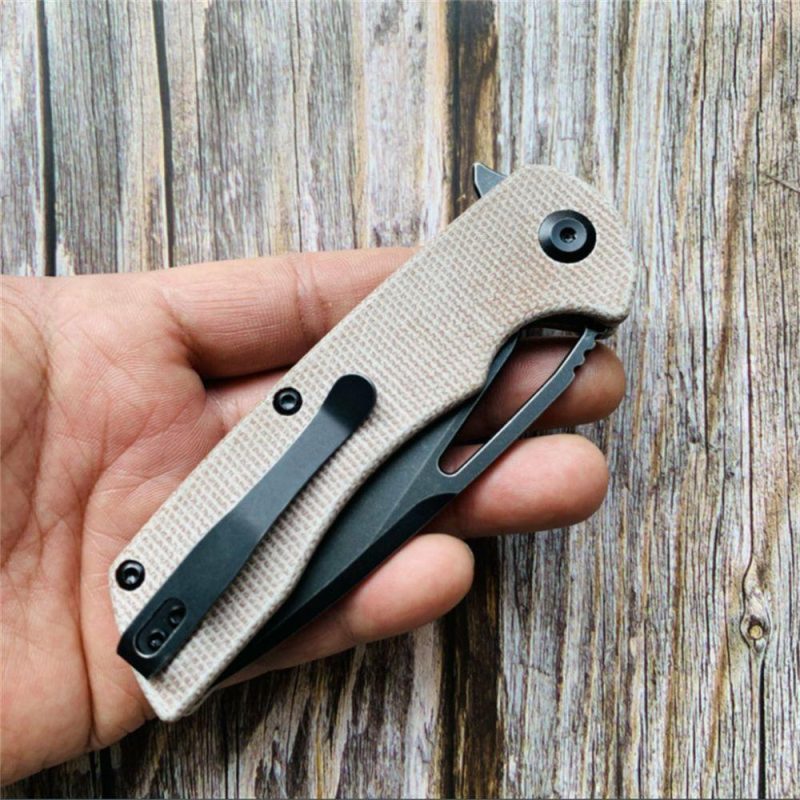 KASEPT Kryo Flipper Brown Micarta Handle(Black Coating D2 Blade )with Kim Ning Design-T1001B1 Brown | Folding Pocket Knives