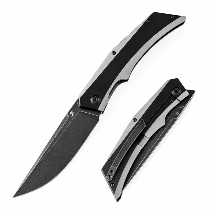 Knife Naska K1035A1 Black Stonewashed CPM-S35VN Blade Black Anodized and Plain Titanium Handle with APK Designs | Folding Pocket Knives