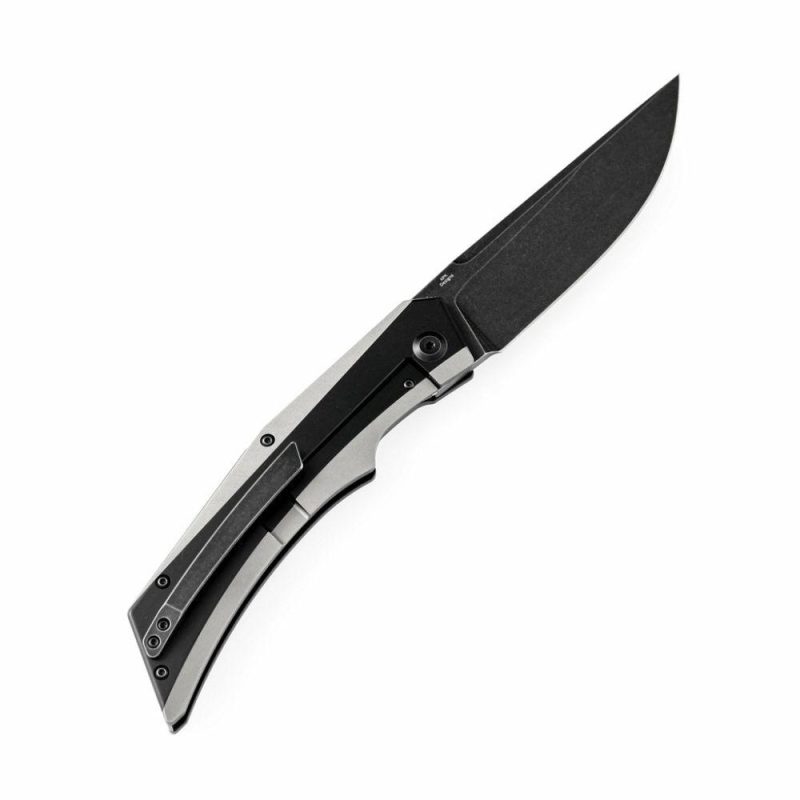 Knife Naska K1035A1 Black Stonewashed CPM-S35VN Blade Black Anodized and Plain Titanium Handle with APK Designs | Folding Pocket Knives