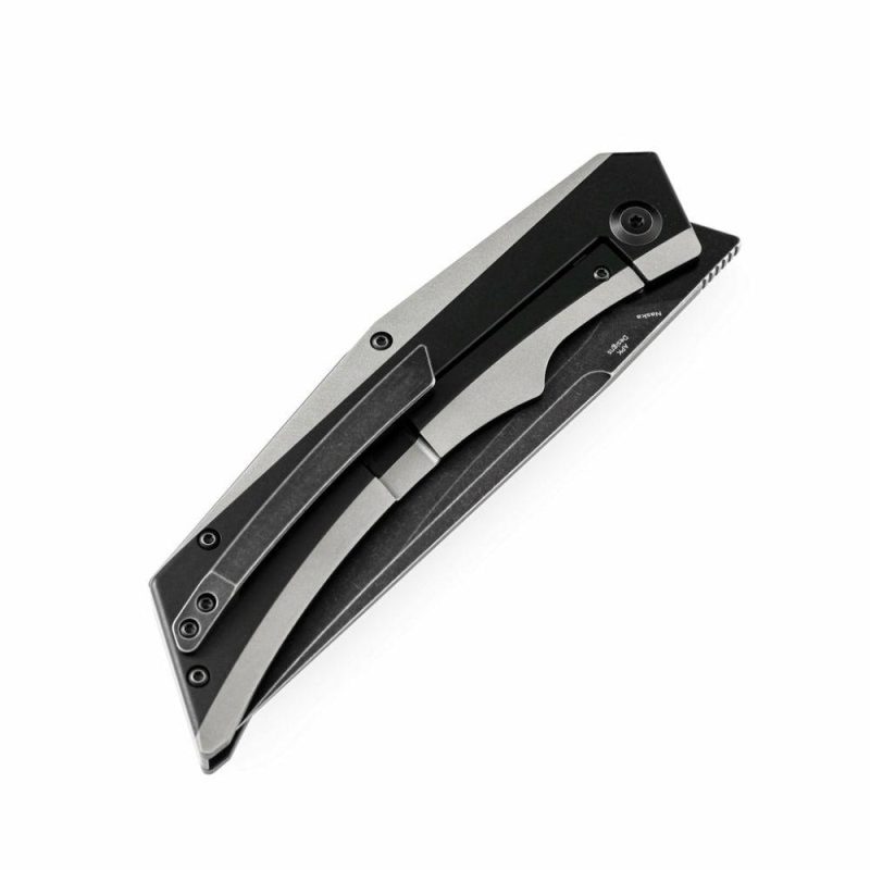 Knife Naska K1035A1 Black Stonewashed CPM-S35VN Blade Black Anodized and Plain Titanium Handle with APK Designs | Folding Pocket Knives