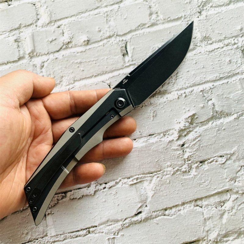 Knife Naska K1035A1 Black Stonewashed CPM-S35VN Blade Black Anodized and Plain Titanium Handle with APK Designs | Folding Pocket Knives