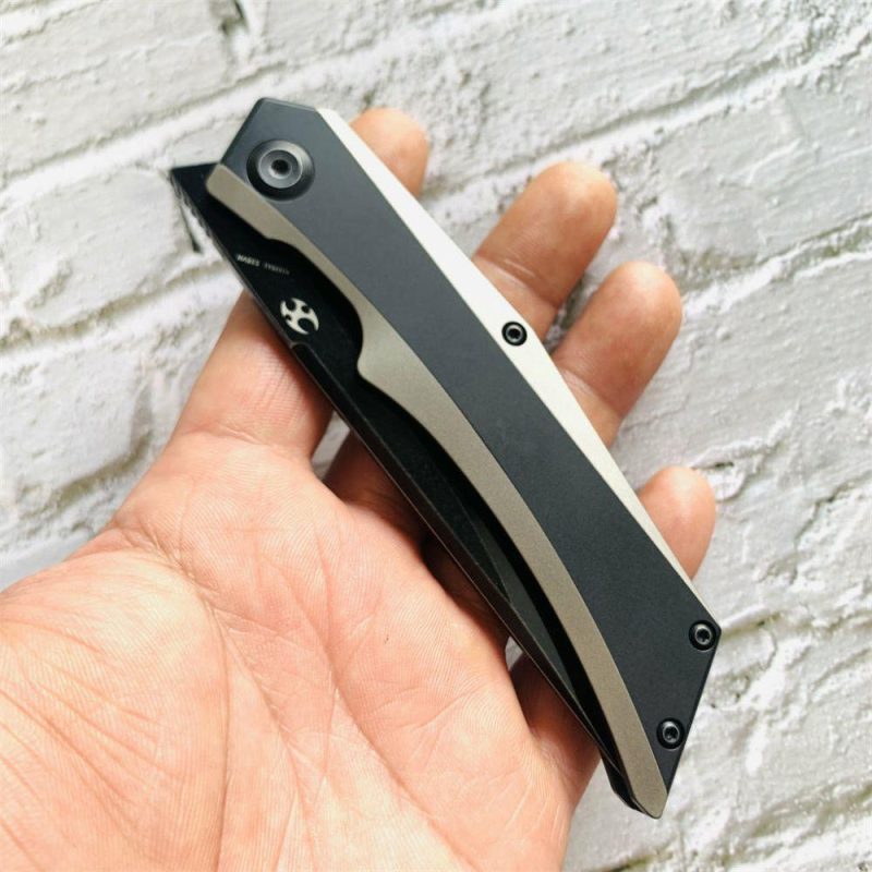 Knife Naska K1035A1 Black Stonewashed CPM-S35VN Blade Black Anodized and Plain Titanium Handle with APK Designs | Folding Pocket Knives