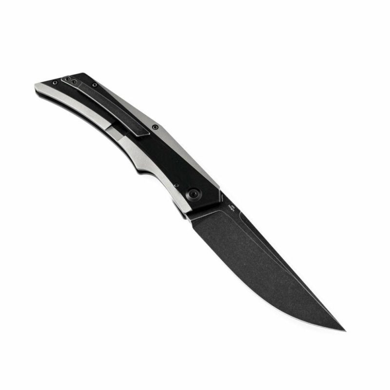 Knife Naska K1035A2 Stonewashed CPM-S35VN Blade Black Anodized and Plain Titanium Handle with APK Designs | Folding Pocket Knives