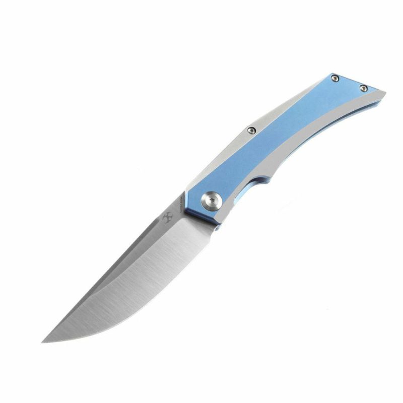 Knife Naska K1035A3 Satin CPM-S35VN Blade Blue Anodized and Plain Titanium Handle with APK Designs | Folding Pocket Knives