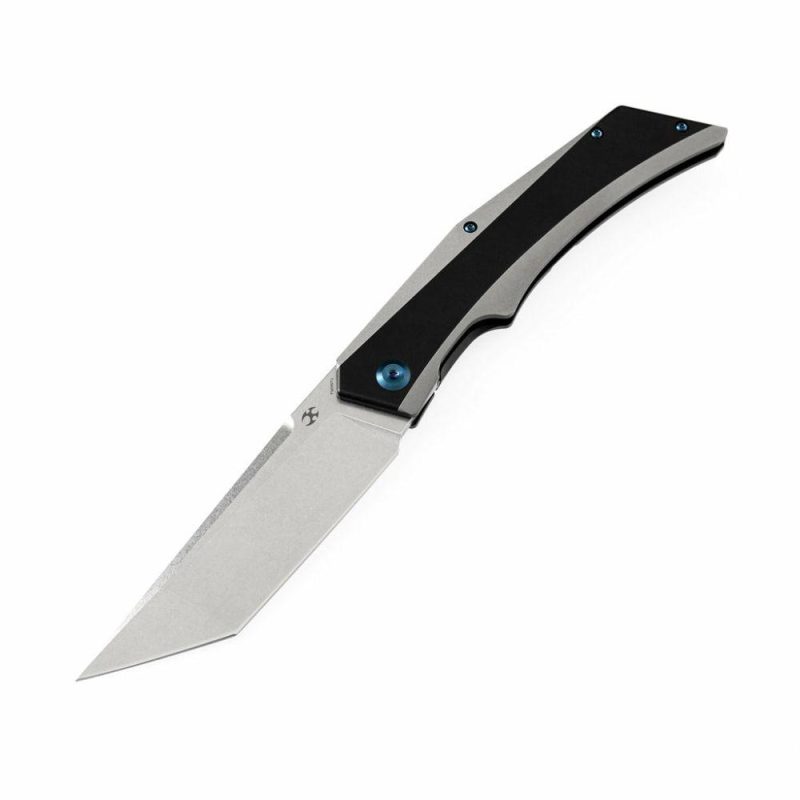 Knife Naska K1035T1 Stonewashed CPM-S35VN Tanto Blade Black Anodized and Plain Titanium Handle with APK Designs | Folding Pocket Knives