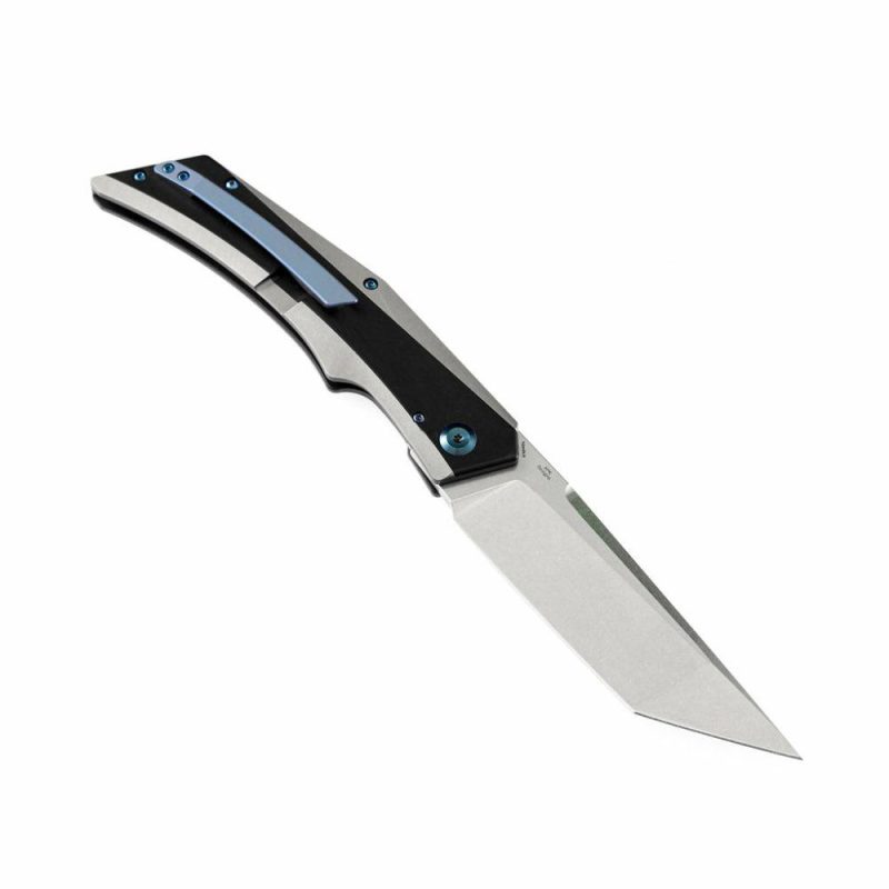 Knife Naska K1035T1 Stonewashed CPM-S35VN Tanto Blade Black Anodized and Plain Titanium Handle with APK Designs | Folding Pocket Knives