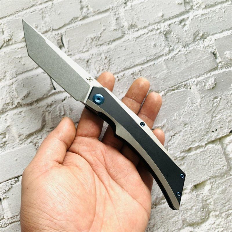 Knife Naska K1035T1 Stonewashed CPM-S35VN Tanto Blade Black Anodized and Plain Titanium Handle with APK Designs | Folding Pocket Knives