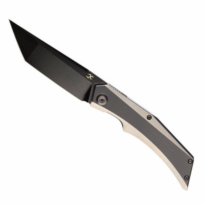 Knife Naska K1035T2 Black Stonewashed CPM-S35VN Tanto Blade Black Anodized and Plain Titanium Handle with APK Designs | Folding Pocket Knives