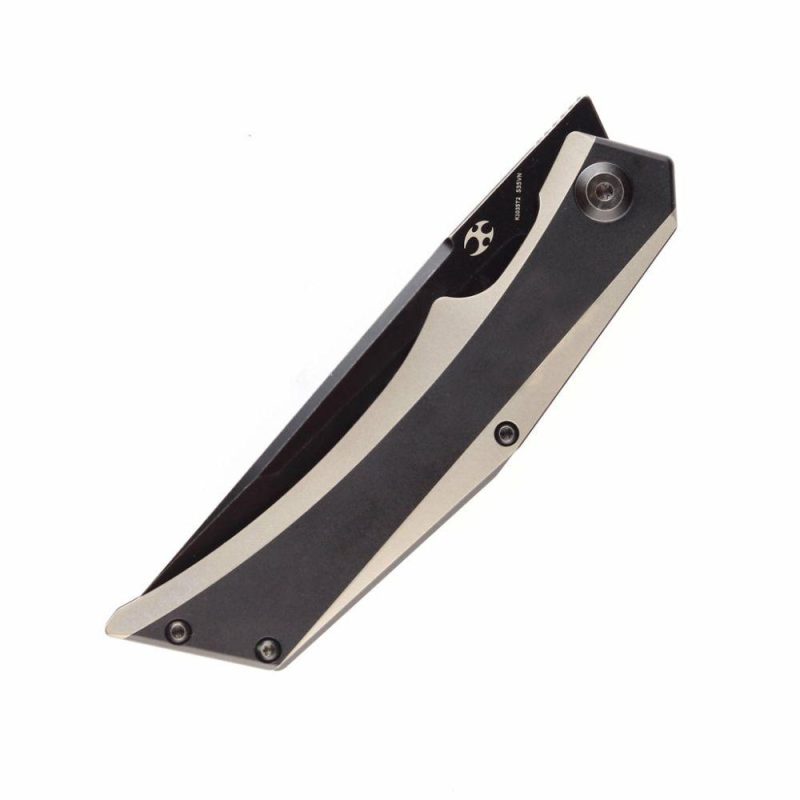 Knife Naska K1035T2 Black Stonewashed CPM-S35VN Tanto Blade Black Anodized and Plain Titanium Handle with APK Designs | Folding Pocket Knives