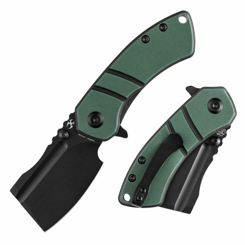 Korvid M Thumb Studs/Flipper Knife Green and Black G10 Handle (2.45’‘154CM Blade ) Koch Tools Design-T2030A1 Green And Black | Folding Pocket Knives