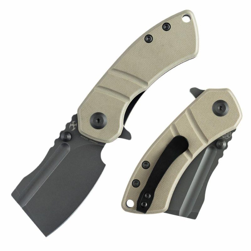 Korvid M Thumb Studs/Flipper Knife Light Sand G10 Handle (2.45’‘ 154CM Blade ) Koch Tools Design-T2030A2 Light Sand | Folding Pocket Knives