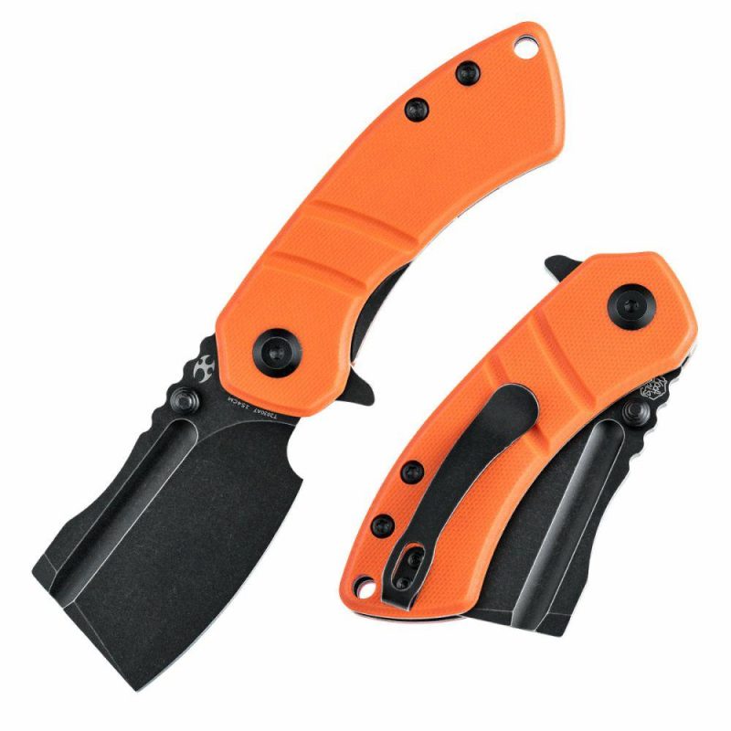 Korvid M Thumb Studs/Flipper Knife Orange G10 Handle (2.45’‘ Black 154CM Blade ) Koch Tools Design-T2030A7 Orange | Folding Pocket Knives