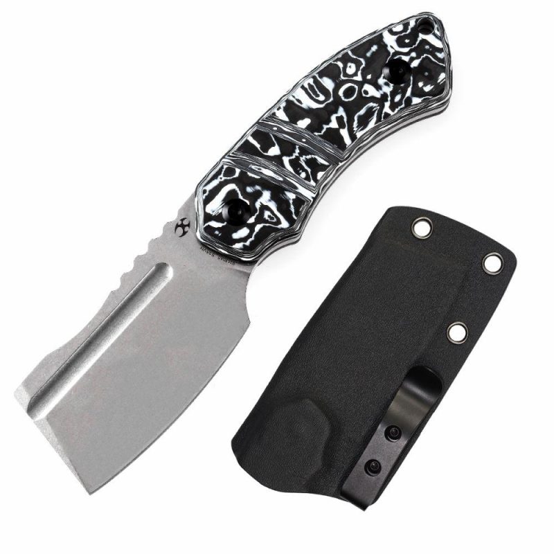 Korvid S Fixed Blade Black & White Carbon Fiber + Kydex Sheath Handle (2.9" CPM-S35VN Blade) Koch Tools -G2030A5 | Fixed Blades