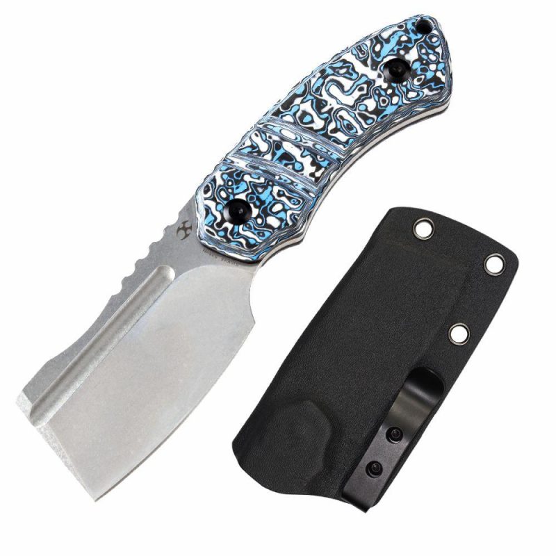 Korvid S Fixed Blade Blue & White Carbon Fiber + Kydex Sheath Handle (2.9" CPM-S35VN Blade) Koch Tools -G2030A6 | Fixed Blades