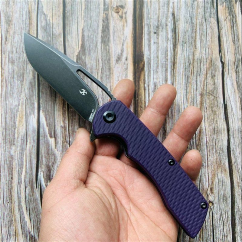 Kryo FlipperBlade Purple G10 Handle(Black Coating D2 Blade) with Kim Ning Design-T1001B3 Purple | Folding Pocket Knives