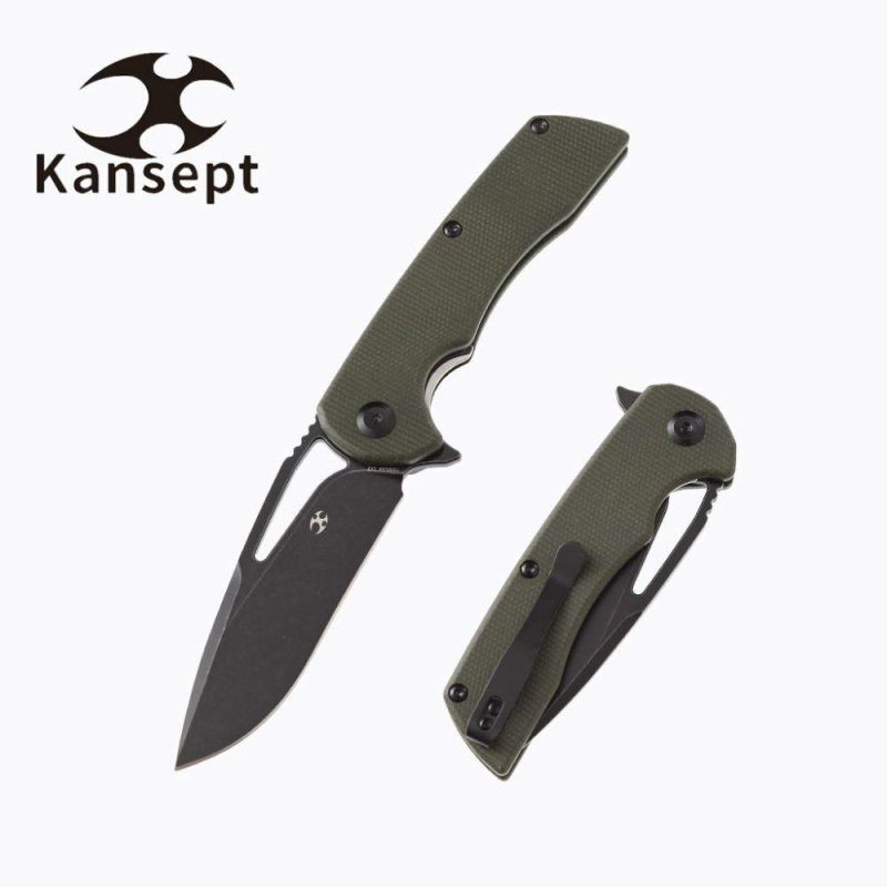 Kryo T1001A4 D2 Blade Dark Green Micarta Handle with Kim Ning Design Green | Folding Pocket Knives