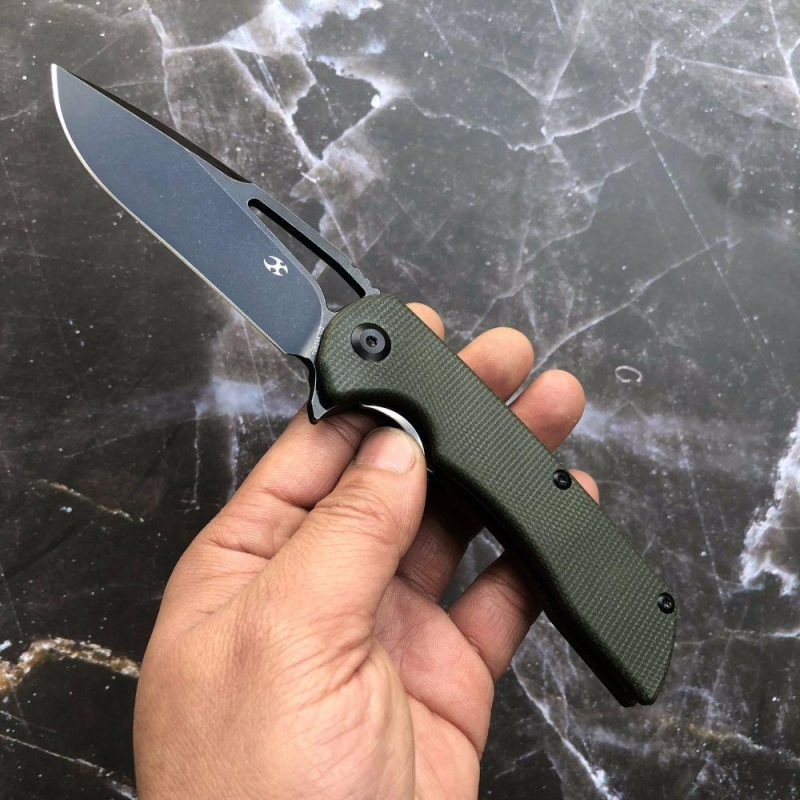 Kryo T1001A4 D2 Blade Dark Green Micarta Handle with Kim Ning Design Green | Folding Pocket Knives