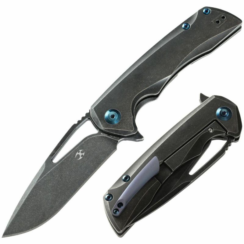 KRYO Thumb Hole Black Titanium Handle (3.58" CPM S35VN Blade) Kim Ning Design-K1001A2 Black | Folding Pocket Knives