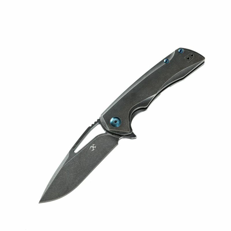 KRYO Thumb Hole Black Titanium Handle (3.58" CPM S35VN Blade) Kim Ning Design-K1001A2 Black | Folding Pocket Knives